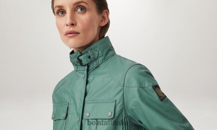 vestiario Belstaff giacca gangster tono su tono cotone cerato acciaio verde donne H2DD6J475