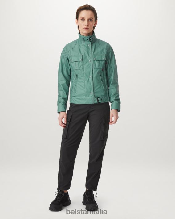 vestiario Belstaff giacca gangster tono su tono cotone cerato acciaio verde donne H2DD6J475
