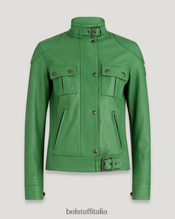 vestiario Belstaff giacca da gangster pelle nappa verde grafico donne H2DD6J471