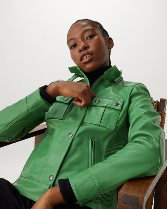 vestiario Belstaff giacca da gangster pelle nappa verde grafico donne H2DD6J471