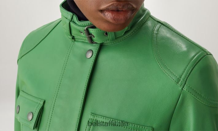 vestiario Belstaff giacca da gangster pelle nappa verde grafico donne H2DD6J471