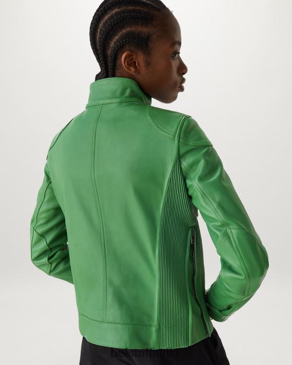 vestiario Belstaff giacca da gangster pelle nappa verde grafico donne H2DD6J471