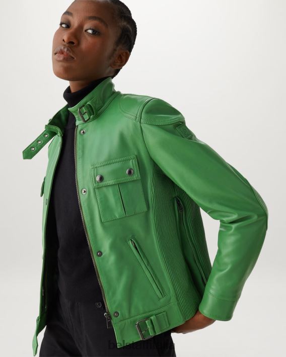 vestiario Belstaff giacca da gangster pelle nappa verde grafico donne H2DD6J471