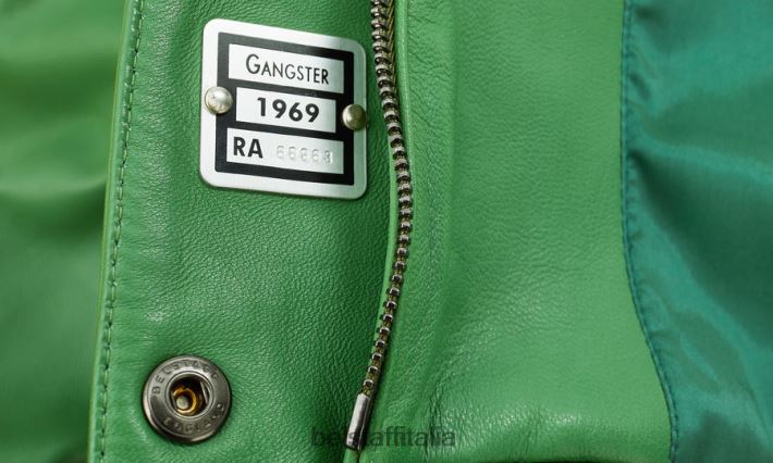 vestiario Belstaff giacca da gangster pelle nappa verde grafico donne H2DD6J471