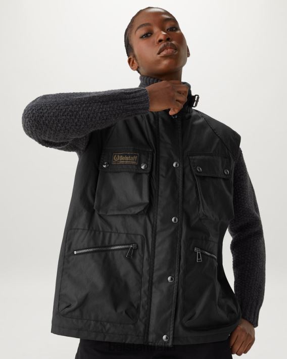 vestiario Belstaff gilet in edizione cotone cerato nero donne H2DD6J493