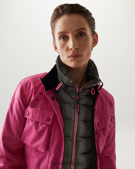 vestiario Belstaff giacca con sollevamento flash nylon imbottito in piuma grigio granito/rosa fluo donne H2DD6J489