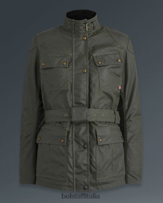 vestiario Belstaff giacca da moto trialmaster cotone cerato verde foresta donne H2DD6J527