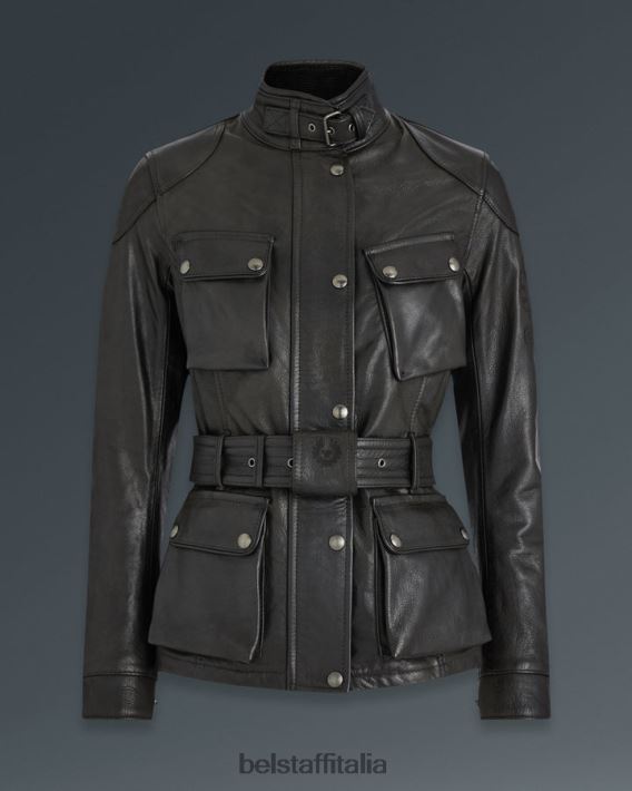vestiario Belstaff giacca da moto trialmaster pelle cerata a mano nero antico donne H2DD6J528