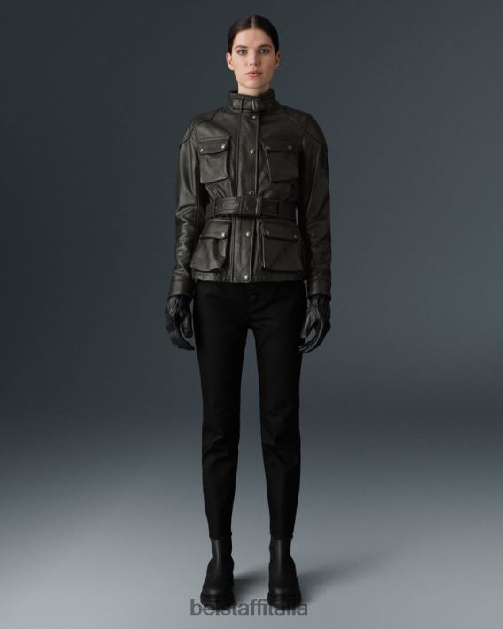 vestiario Belstaff giacca da moto trialmaster pelle cerata a mano nero antico donne H2DD6J528