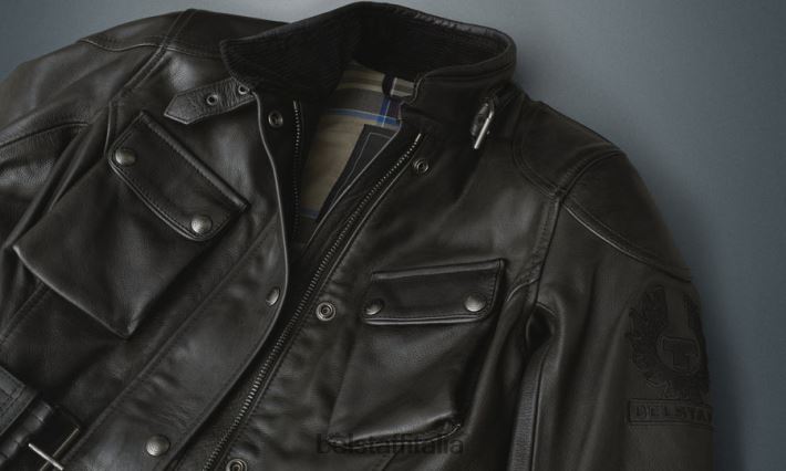 vestiario Belstaff giacca da moto trialmaster pelle cerata a mano nero antico donne H2DD6J528