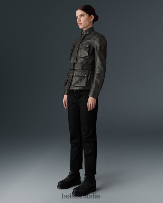 vestiario Belstaff giacca da moto trialmaster pelle cerata a mano nero antico donne H2DD6J528