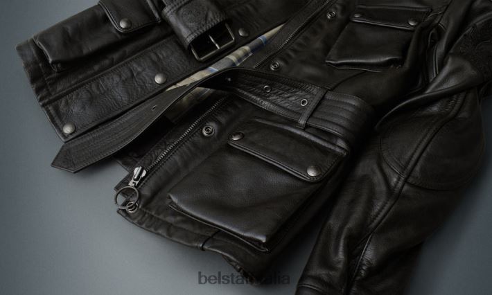vestiario Belstaff giacca da moto trialmaster pelle cerata a mano nero antico donne H2DD6J528