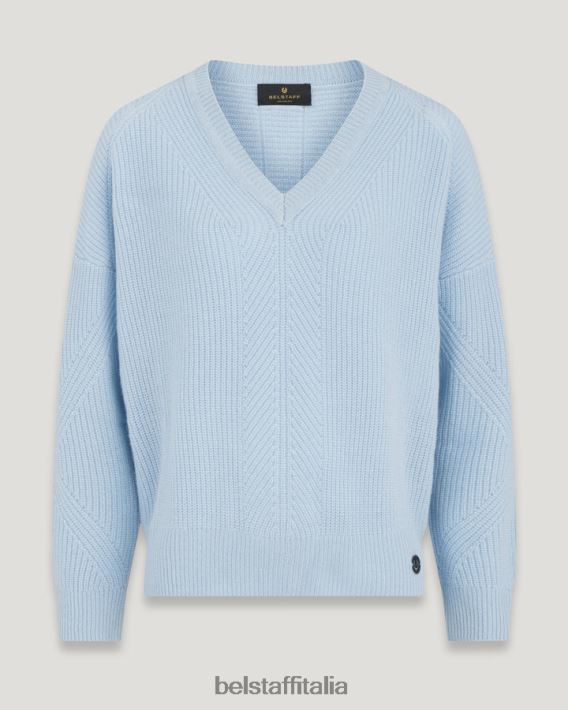 vestiario Belstaff maglione Cameron con scollo a V puro cashmere azzurro donne H2DD6J513