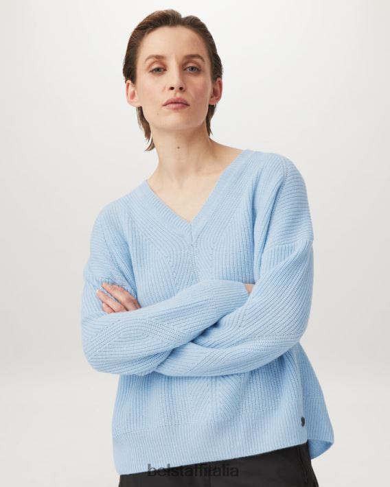 vestiario Belstaff maglione Cameron con scollo a V puro cashmere azzurro donne H2DD6J513