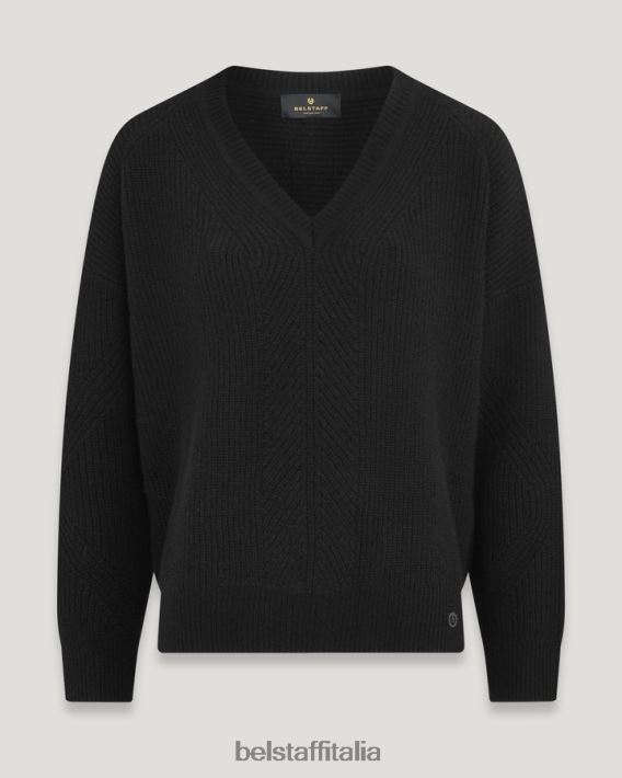 vestiario Belstaff maglione Cameron con scollo a V puro cashmere nero donne H2DD6J516