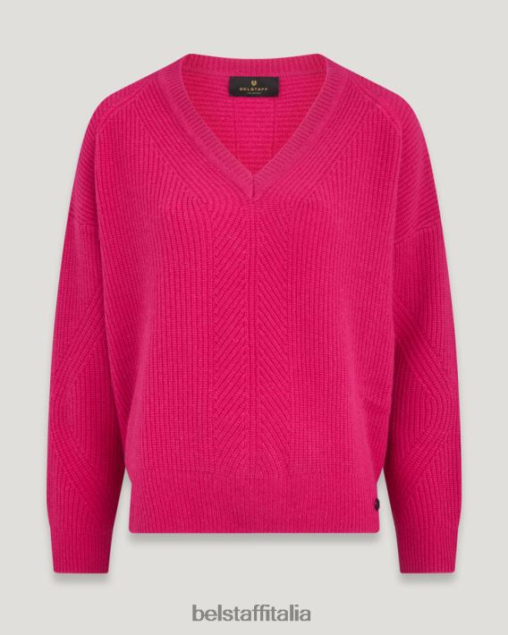 vestiario Belstaff maglione Cameron con scollo a V puro cashmere rosa fucsia donne H2DD6J514