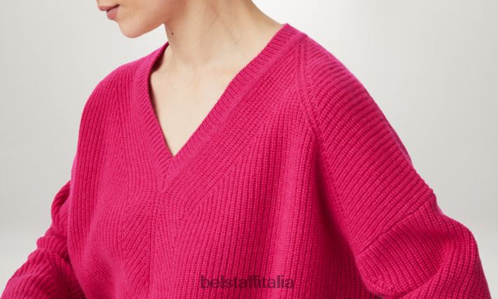vestiario Belstaff maglione Cameron con scollo a V puro cashmere rosa fucsia donne H2DD6J514