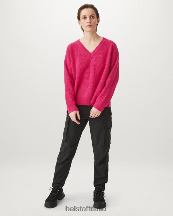 vestiario Belstaff maglione Cameron con scollo a V puro cashmere rosa fucsia donne H2DD6J514