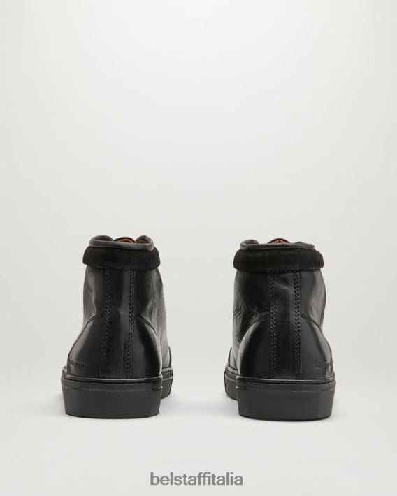 scarpa Belstaff scarpe da ginnastica alte da rally pelle ingrassata nera uomini H2DD6J350