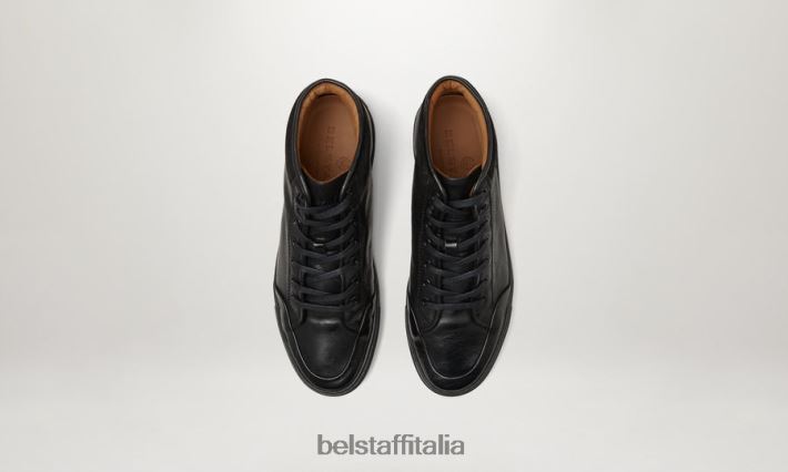 scarpa Belstaff scarpe da ginnastica alte da rally pelle ingrassata nera uomini H2DD6J350
