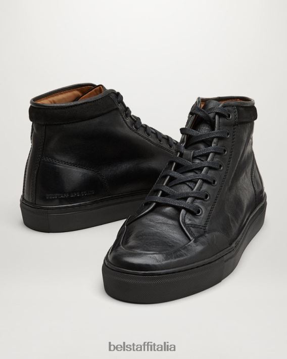 scarpa Belstaff scarpe da ginnastica alte da rally pelle ingrassata nera uomini H2DD6J350