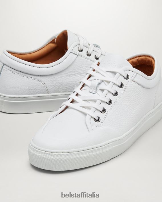 scarpa Belstaff scarpe da ginnastica basse da rally pelle di vitello bianco sporco uomini H2DD6J355