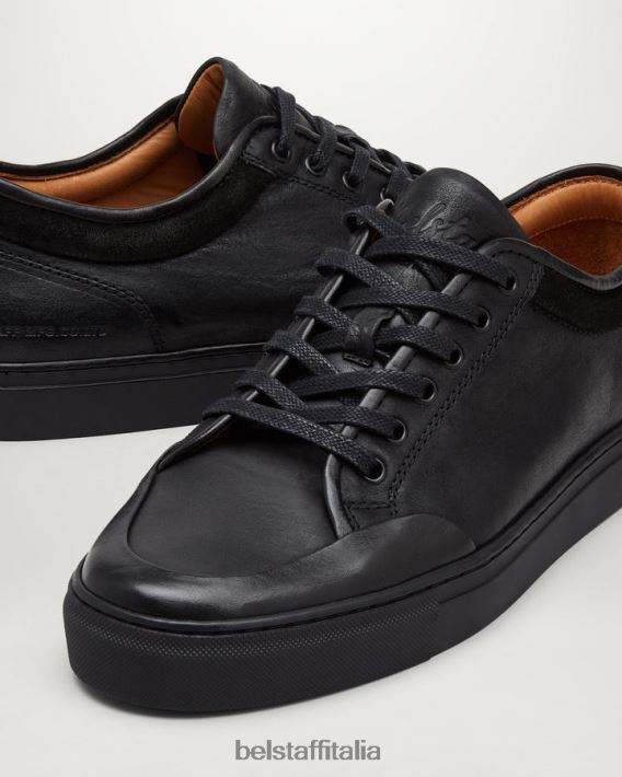 scarpa Belstaff scarpe da ginnastica basse da rally pelle di vitello nera uomini H2DD6J351