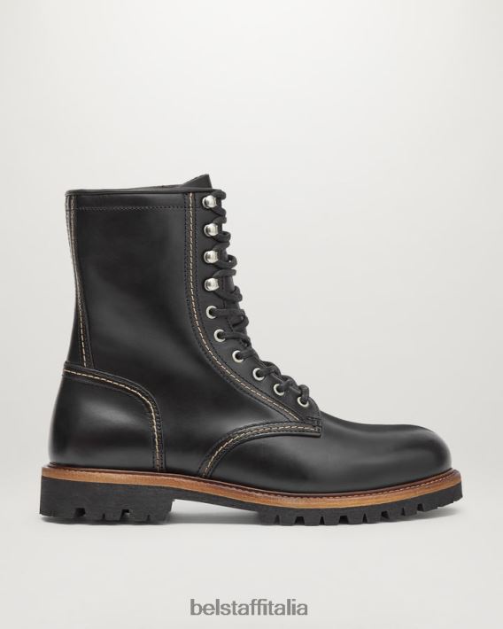 scarpa Belstaff stivali allacciati Marshall pelle ingrassata nera uomini H2DD6J342