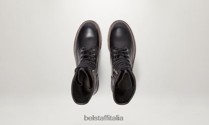 scarpa Belstaff stivali allacciati Marshall pelle ingrassata nera uomini H2DD6J342