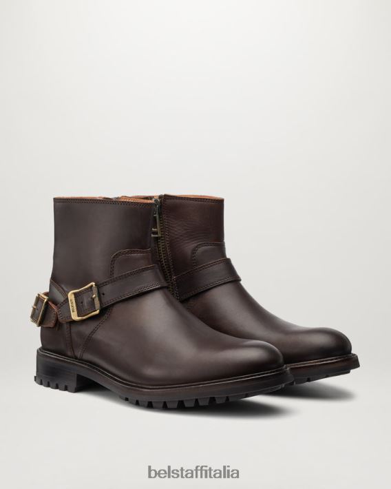 scarpa Belstaff stivali con cerniera trialmaster cioccolato in pelle di vitello uomini H2DD6J345
