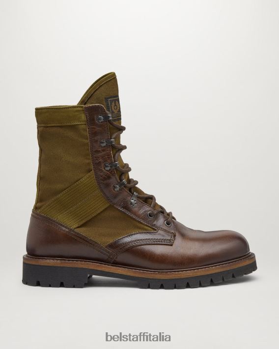scarpa Belstaff stivali stringati da soldato cognac in pelle ingrassata uomini H2DD6J346