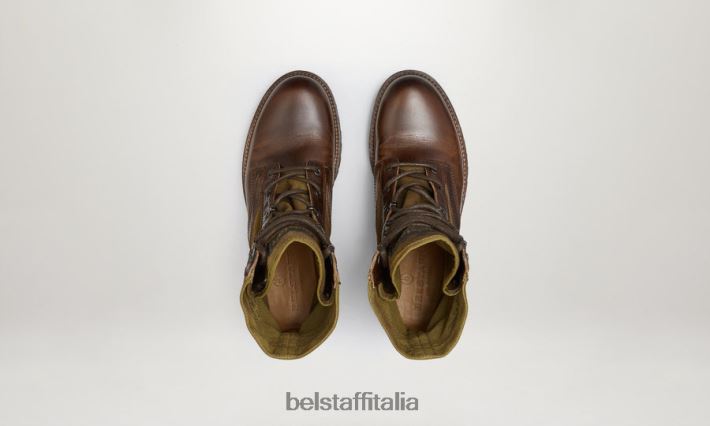 scarpa Belstaff stivali stringati da soldato cognac in pelle ingrassata uomini H2DD6J346