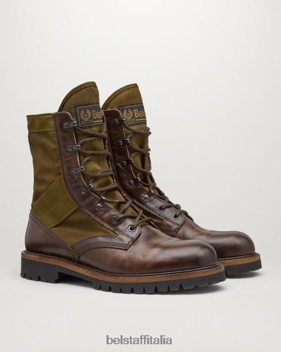 scarpa Belstaff stivali stringati da soldato cognac in pelle ingrassata uomini H2DD6J346