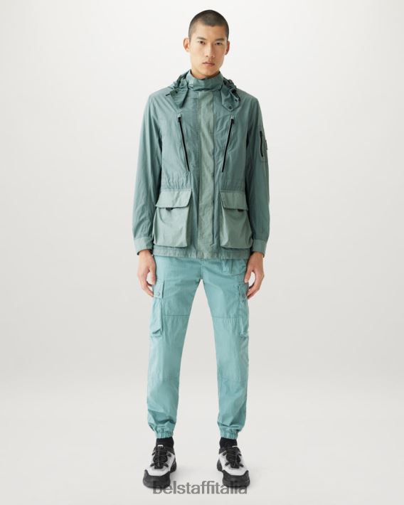 vestiario Belstaff giacca a perno tintura in capo ripstop verde acciaio uomini H2DD6J120