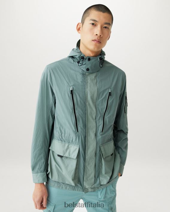vestiario Belstaff giacca a perno tintura in capo ripstop verde acciaio uomini H2DD6J120
