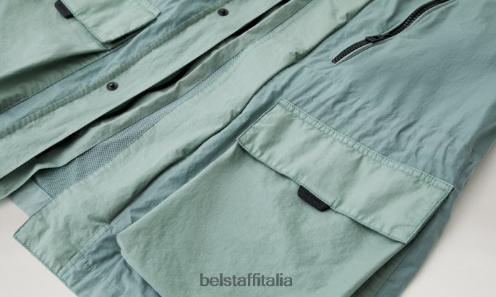 vestiario Belstaff giacca a perno tintura in capo ripstop verde acciaio uomini H2DD6J120