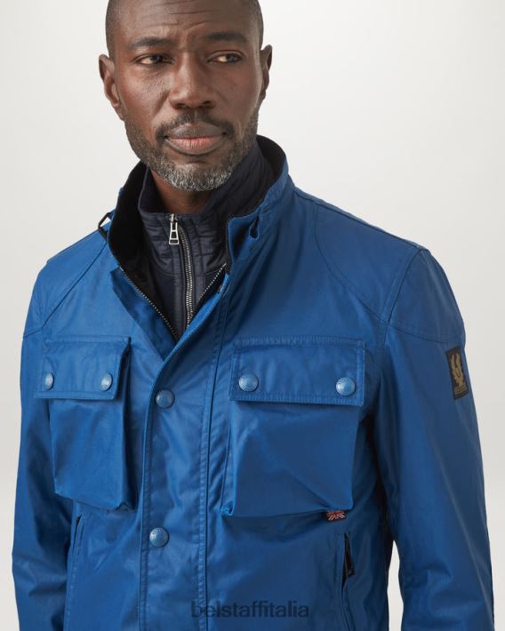 vestiario Belstaff giacca racemaster tono su tono cotone cerato in avanti blu uomini H2DD6J19