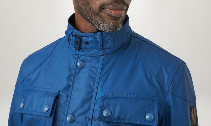 vestiario Belstaff giacca racemaster tono su tono cotone cerato in avanti blu uomini H2DD6J19