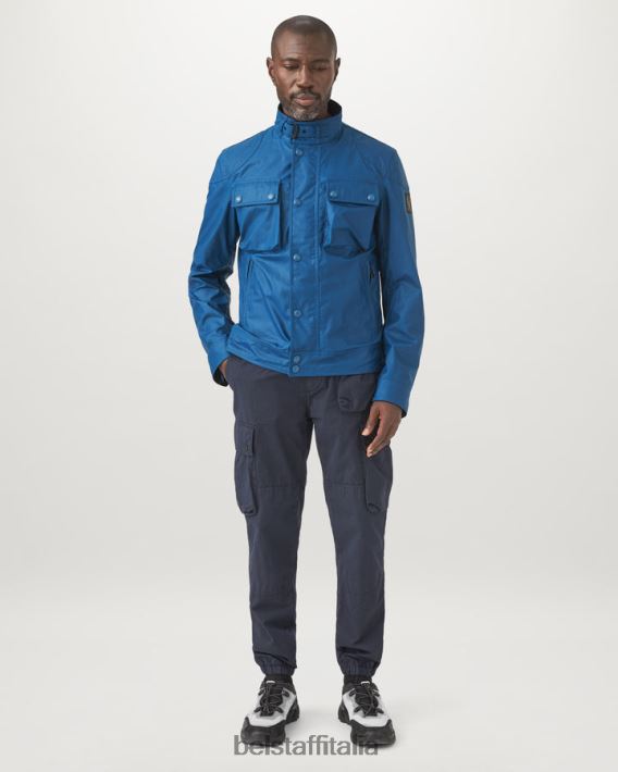 vestiario Belstaff giacca racemaster tono su tono cotone cerato in avanti blu uomini H2DD6J19