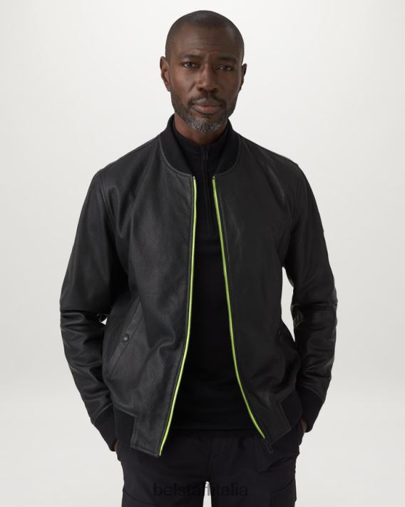 vestiario Belstaff bomber con flash laterale pelle cheviot nera uomini H2DD6J5