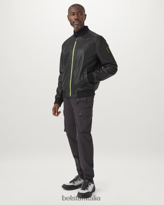 vestiario Belstaff bomber con flash laterale pelle cheviot nera uomini H2DD6J5