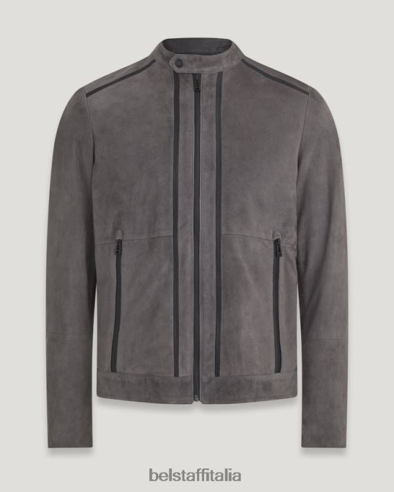 vestiario Belstaff giacca con vento in coda camoscio con supporto nappato grigio granito/nero uomini H2DD6J8