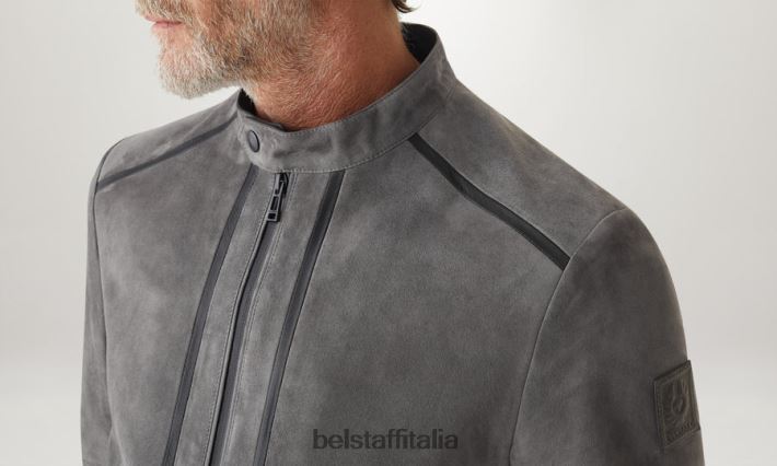 vestiario Belstaff giacca con vento in coda camoscio con supporto nappato grigio granito/nero uomini H2DD6J8
