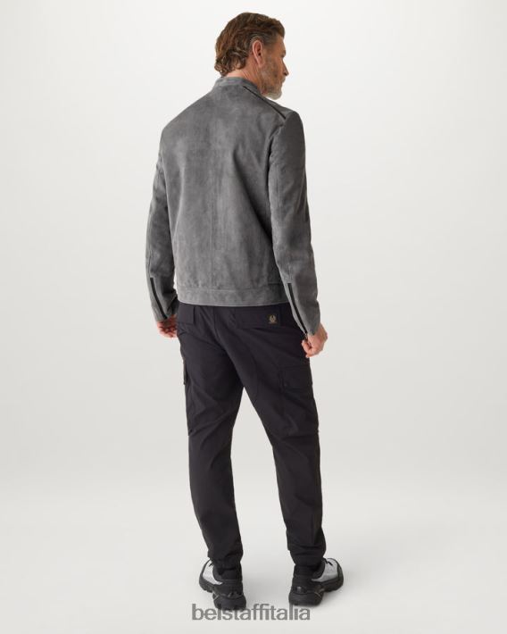 vestiario Belstaff giacca con vento in coda camoscio con supporto nappato grigio granito/nero uomini H2DD6J8