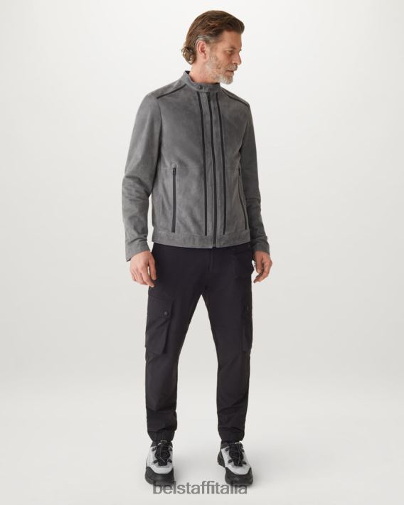 vestiario Belstaff giacca con vento in coda camoscio con supporto nappato grigio granito/nero uomini H2DD6J8