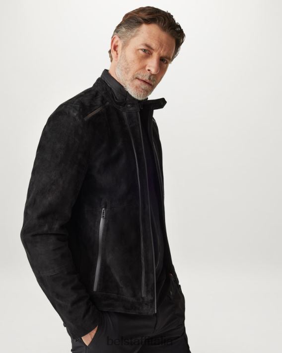 vestiario Belstaff giacca con vento in coda camoscio con supporto nappato nero/nero uomini H2DD6J1