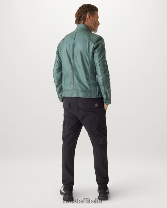 vestiario Belstaff giacca da gangster pelle cerata a mano verde acciaio uomini H2DD6J2