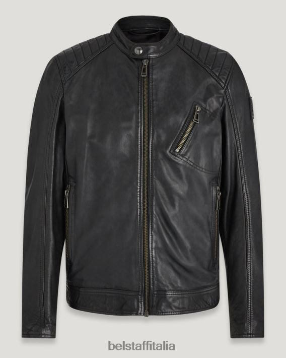 vestiario Belstaff giacca da pilota V pelle cheviot nera uomini H2DD6J13