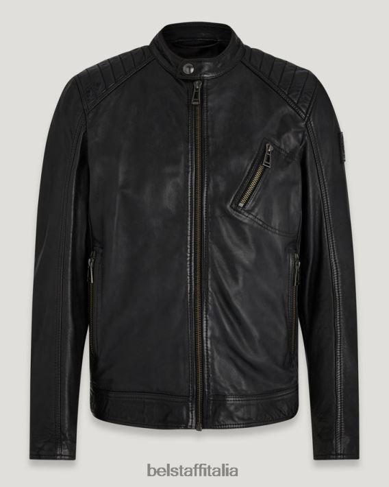 vestiario Belstaff giacca da pilota V pelle cheviot nera uomini H2DD6J16
