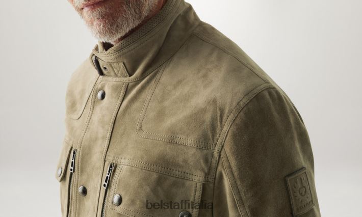 vestiario Belstaff giacca dene pelle scamosciata all\'aloe uomini H2DD6J10